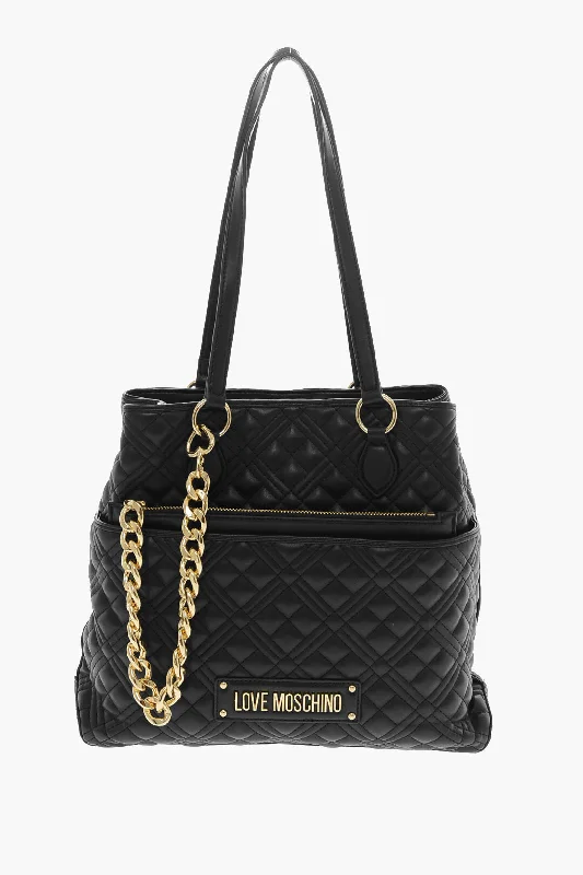 Geometric - Printed Tote Bag in Multicolor for a Contemporary and Trendy OutfitMoschino Love Quilted Faux Leather Tote Bag With Matching Pouch Geometric - Printed Tote Bag in Multicolor for a Contemporary and Trendy OutfitMoschino Love Quilted Faux Leather Tote Bag With Matching Pouch