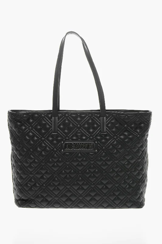 Faux Fur - Trimmed Tote Bag in White for a Cozy Winter LookMoschino Love Quilted Faux Leather Tote Bag With Metal Logo Faux Fur - Trimmed Tote Bag in White for a Cozy Winter LookMoschino Love Quilted Faux Leather Tote Bag With Metal Logo