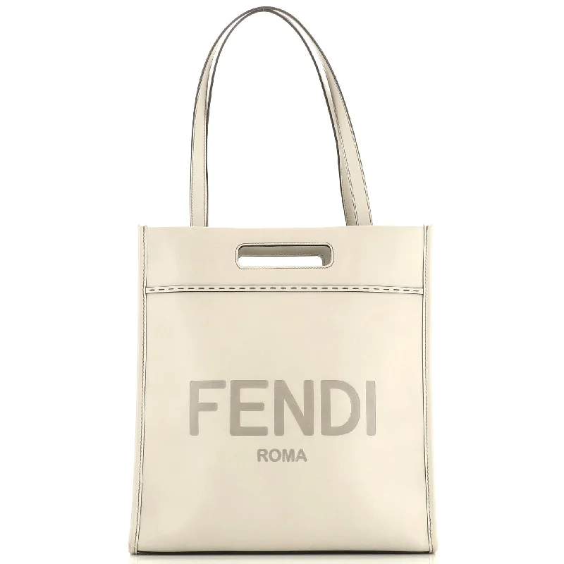 North South Logo Cutout Handle Shopper Tote Leather