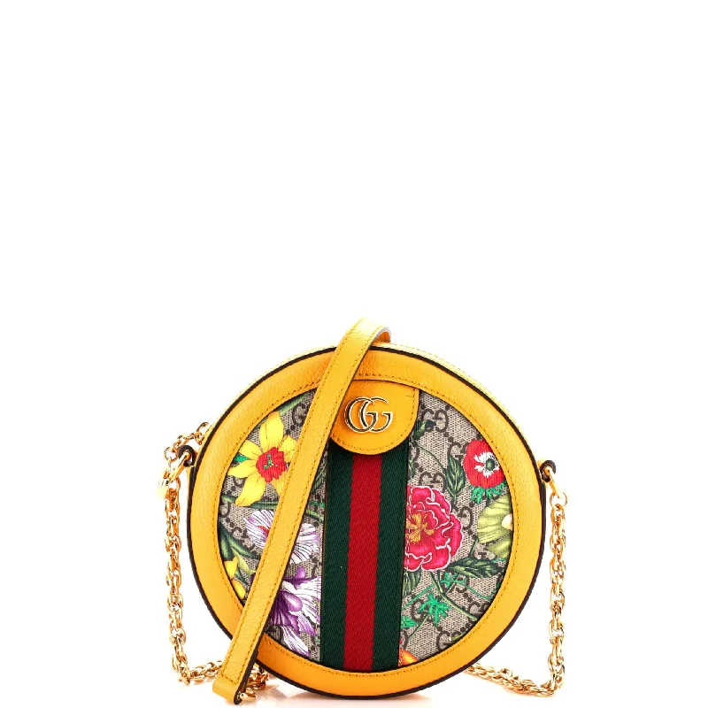 Crossbody Shoulder Bag in Black Leather with Gold Hardware for Night OutsOphidia Round Shoulder Bag Flora GG Coated Canvas Mini Crossbody Shoulder Bag in Black Leather with Gold Hardware for Night OutsOphidia Round Shoulder Bag Flora GG Coated Canvas Mini