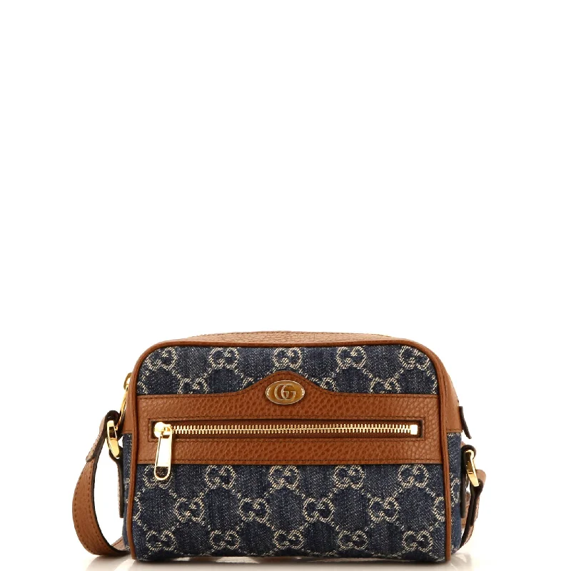 Women's Shoulder Bag with Floral Embroidery in Purple for Spring WalksOphidia Shoulder Bag GG Denim Mini