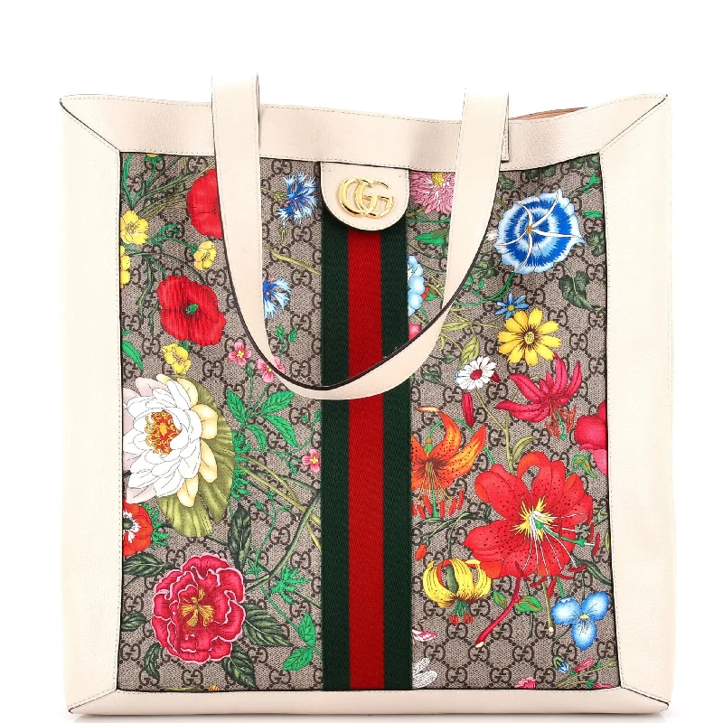 Embroidered Tote Bag in Beige with Floral Motifs for a Boho - Chic VibeOphidia Soft Open Tote Flora GG Coated Canvas Large Embroidered Tote Bag in Beige with Floral Motifs for a Boho - Chic VibeOphidia Soft Open Tote Flora GG Coated Canvas Large