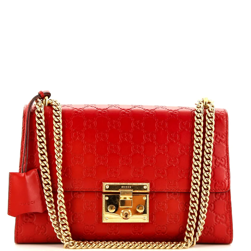 Women's Shoulder Bag with Zippered Pockets in Orange for SafetyPadlock Shoulder Bag Guccissima Leather Medium