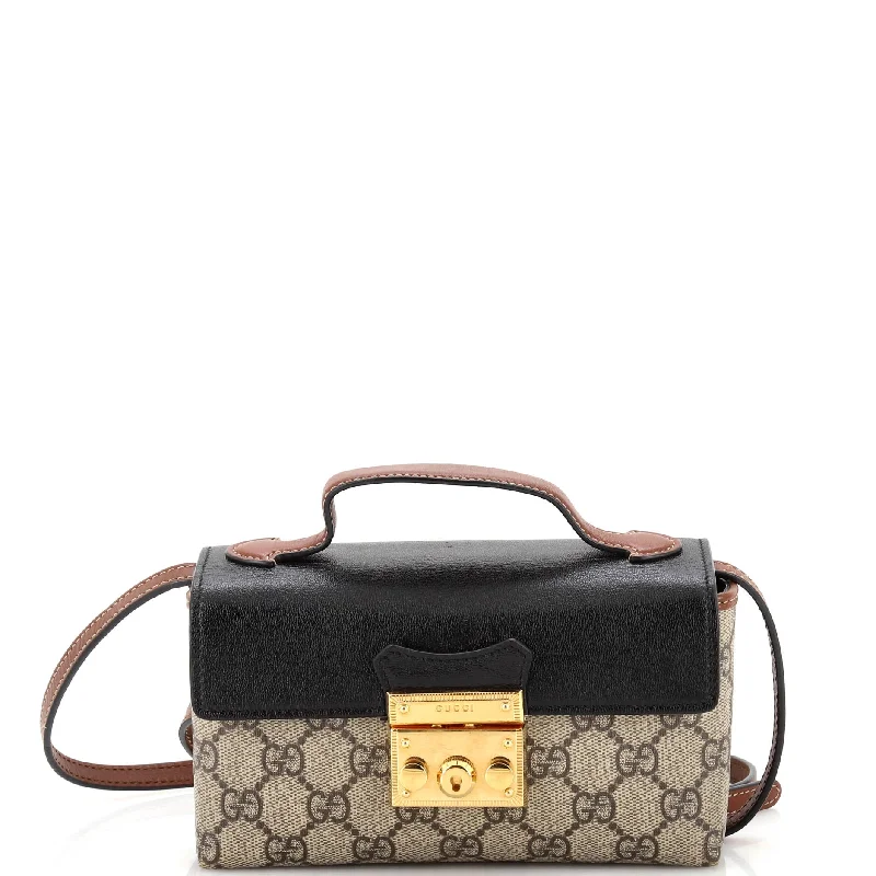 Crossbody Shoulder Bag in Black Leather with Gold Hardware for Night OutsPadlock Top Handle Bag GG Coated Canvas and Leather Mini Crossbody Shoulder Bag in Black Leather with Gold Hardware for Night OutsPadlock Top Handle Bag GG Coated Canvas and Leather Mini