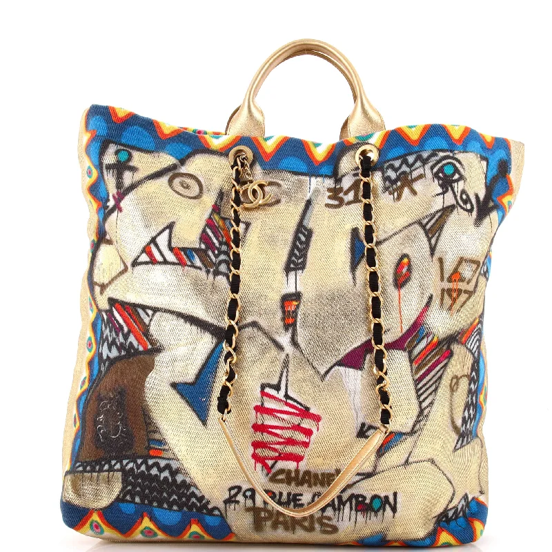 Patchwork Tote Bag in Denim with Vintage - Inspired Designs for a Retro AppealParis-New York Street Spirit Shopping Tote Graffiti Printed Canvas Maxi Patchwork Tote Bag in Denim with Vintage - Inspired Designs for a Retro AppealParis-New York Street Spirit Shopping Tote Graffiti Printed Canvas Maxi
