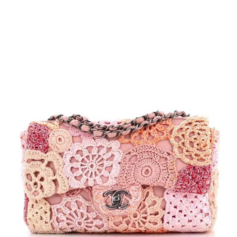 Shoulder Bag with Geometric Pattern in Multicolor for a Contemporary StyleParis-Seoul Flap Bag Crochet and Lambskin Medium Shoulder Bag with Geometric Pattern in Multicolor for a Contemporary StyleParis-Seoul Flap Bag Crochet and Lambskin Medium