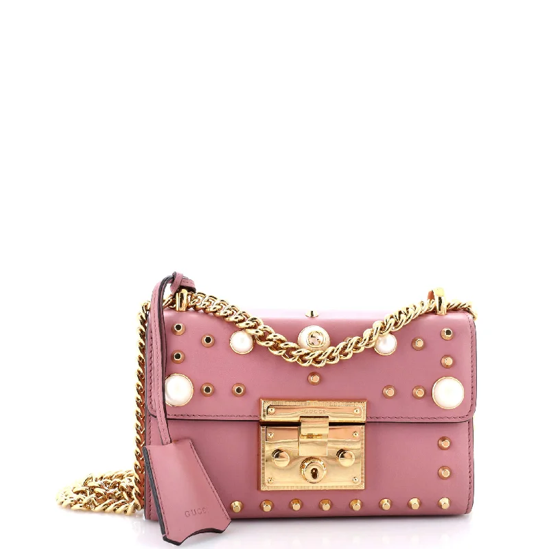 Pearly Padlock Shoulder Bag Studded Leather Small