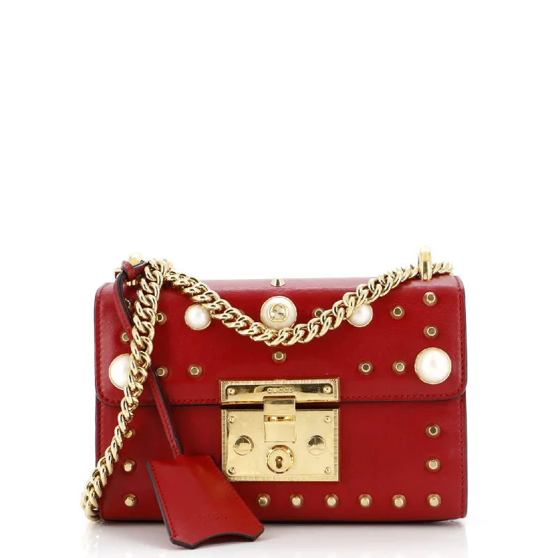 Pearly Padlock Shoulder Bag Studded Leather Small