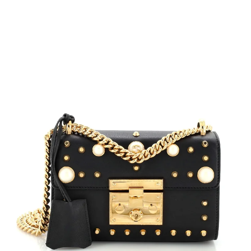 Pearly Padlock Shoulder Bag Studded Leather Small