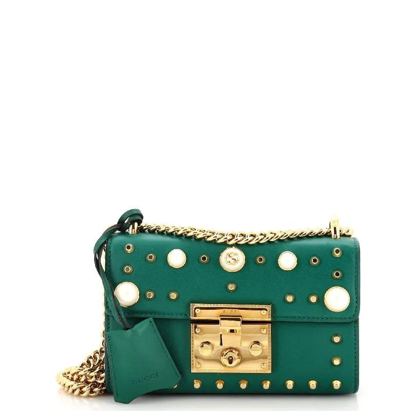 Pearly Padlock Shoulder Bag Studded Leather Small