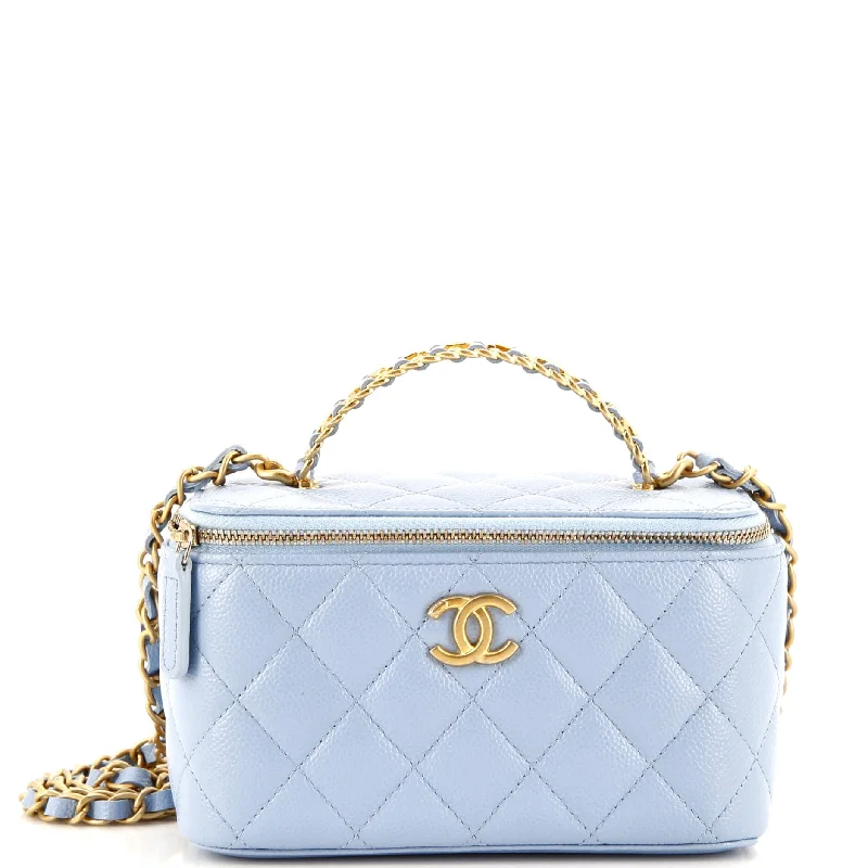 Pick Me Up Logo Handle Vanity Case with Chain Quilted Caviar Small