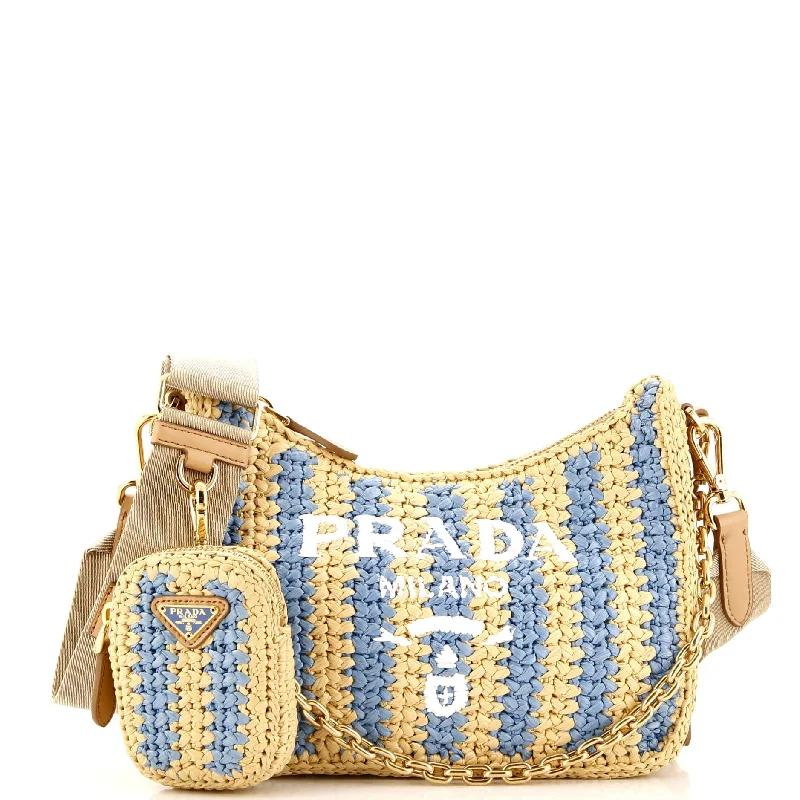 Crossbody Shoulder Bag in Black Leather with Gold Hardware for Night OutsRe-Edition 2005 Shoulder Bag Raffia Small