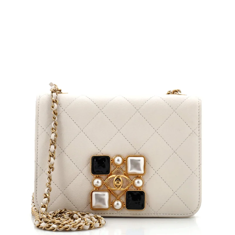 Resin and Pearl CC Full Flap Bag Quilted Calfskin Mini