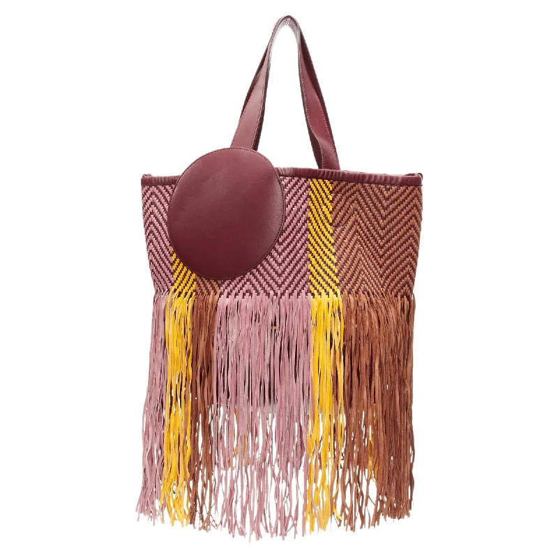 Metallic Tote Bag in Rose Gold with Chain Handles for a Glamorous Night OutRoksanda Eider Calfskin Leather Woven Fringe Large Bag Metallic Tote Bag in Rose Gold with Chain Handles for a Glamorous Night OutRoksanda Eider Calfskin Leather Woven Fringe Large Bag