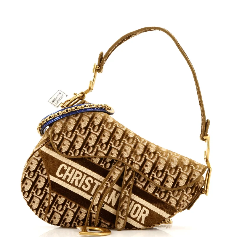 Saddle Handbag Logo Embroidered Oblique Velvet Medium