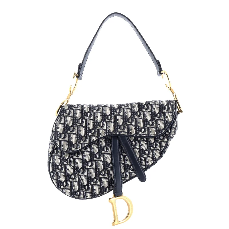 Women's Canvas Shoulder Bag in Navy with Striped Pattern for Beach TripsSaddle Handbag Oblique Canvas Medium Women's Canvas Shoulder Bag in Navy with Striped Pattern for Beach TripsSaddle Handbag Oblique Canvas Medium