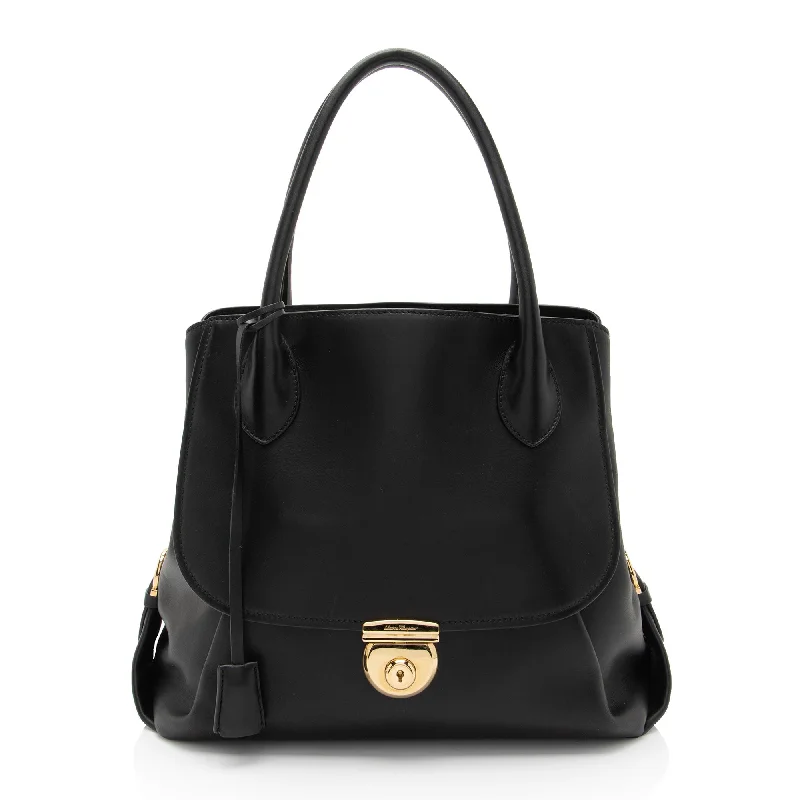 Women's Tote Bag with Inner Compartments in Gray for Organizing Everyday EssentialsSalvatore Ferragamo Leather Fiamma North/South Tote Women's Tote Bag with Inner Compartments in Gray for Organizing Everyday EssentialsSalvatore Ferragamo Leather Fiamma North/South Tote