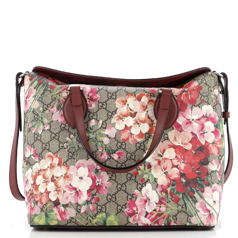 Embroidered Tote Bag in Beige with Floral Motifs for a Boho - Chic VibeSignature Fold Over Tote Blooms Print GG Coated Canvas Medium Embroidered Tote Bag in Beige with Floral Motifs for a Boho - Chic VibeSignature Fold Over Tote Blooms Print GG Coated Canvas Medium