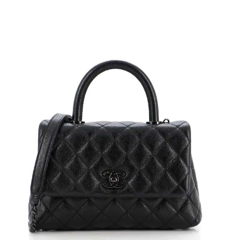 Leather Shoulder Bag with Magnetic Closure in Black for Quick AccessSo Black Coco Top Handle Bag Quilted Caviar Mini Leather Shoulder Bag with Magnetic Closure in Black for Quick AccessSo Black Coco Top Handle Bag Quilted Caviar Mini