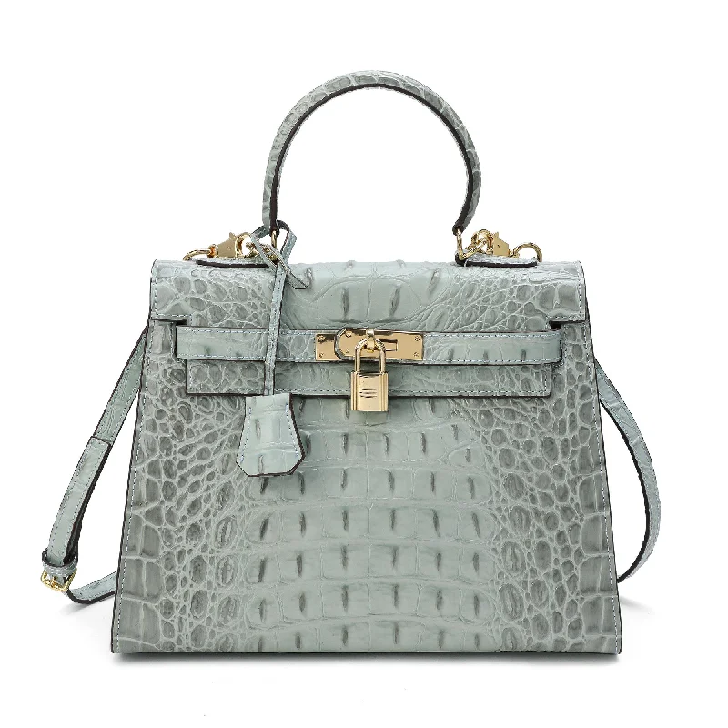 Crossbody Shoulder Bag in Black Leather with Gold Hardware for Night OutsTiffany & Fred Alligator Embossed Leather Satchel/Shoulder Bag
