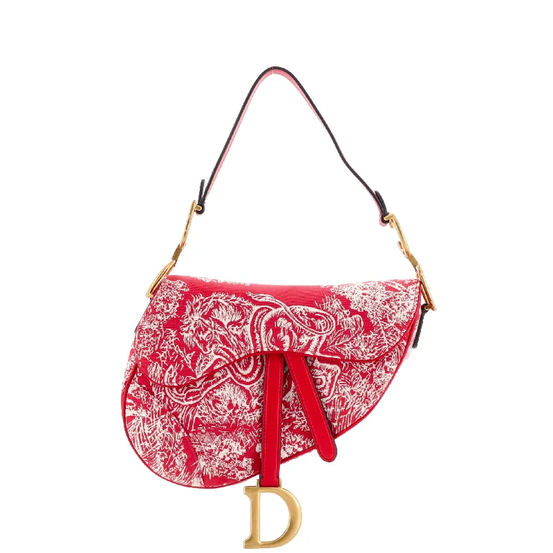 Women's Shoulder Bag with Floral Embroidery in Purple for Spring WalksToile De Jouy Saddle Bag Embroidered Canvas Medium Women's Shoulder Bag with Floral Embroidery in Purple for Spring WalksToile De Jouy Saddle Bag Embroidered Canvas Medium