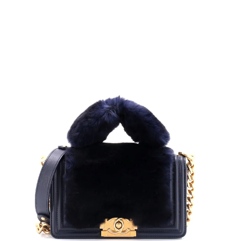 Top Handle Boy Flap Bag Fur Small