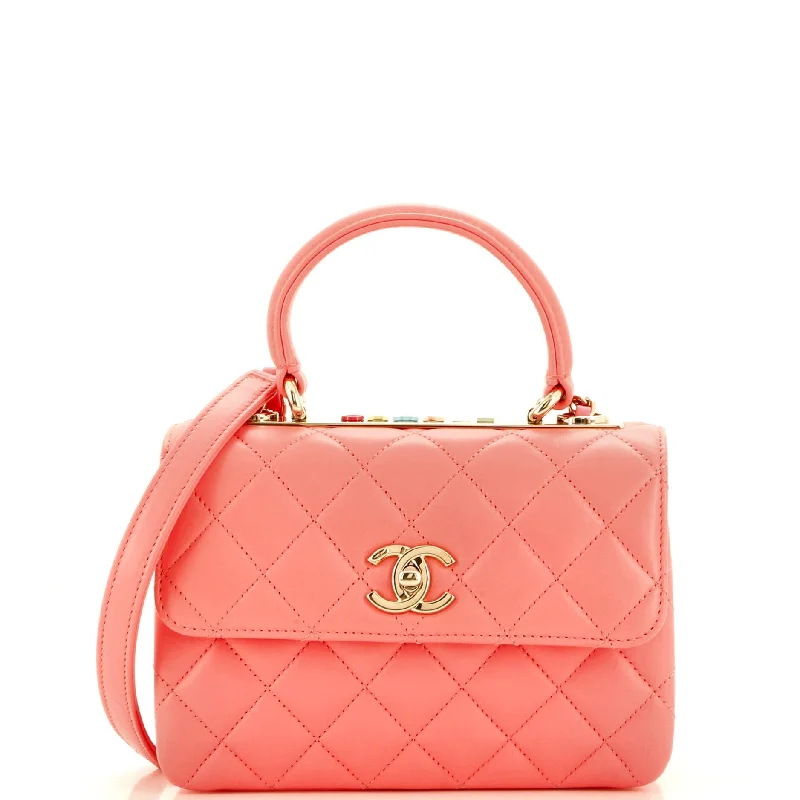 Trendy CC Top Handle Bag Quilted Lambskin with Enamel Small