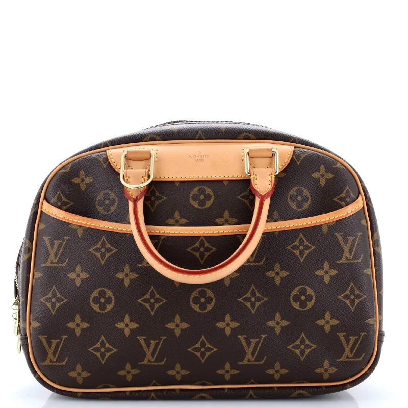 Women's Large Leather Shoulder Bag in Brown with Multiple Compartments for WorkTrouville Handbag Monogram Canvas Women's Large Leather Shoulder Bag in Brown with Multiple Compartments for WorkTrouville Handbag Monogram Canvas
