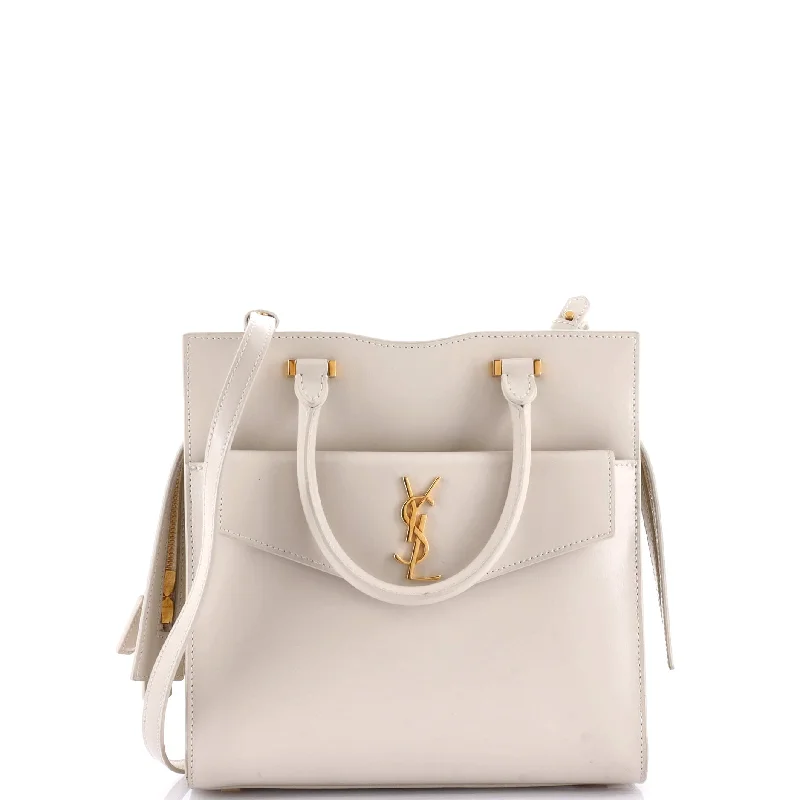 Faux Fur - Trimmed Tote Bag in White for a Cozy Winter LookUptown Tote Leather Small Faux Fur - Trimmed Tote Bag in White for a Cozy Winter LookUptown Tote Leather Small