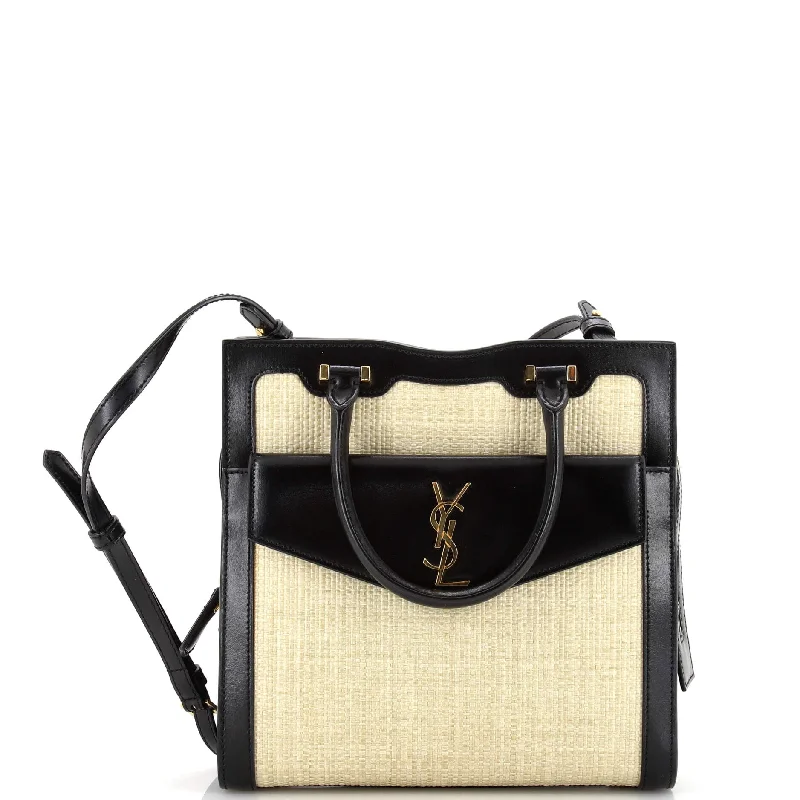 Tote Bag with RFID - Blocking Pocket in Black for Protecting Your Cards and InformationUptown Tote Raffia with Leather Small Tote Bag with RFID - Blocking Pocket in Black for Protecting Your Cards and InformationUptown Tote Raffia with Leather Small