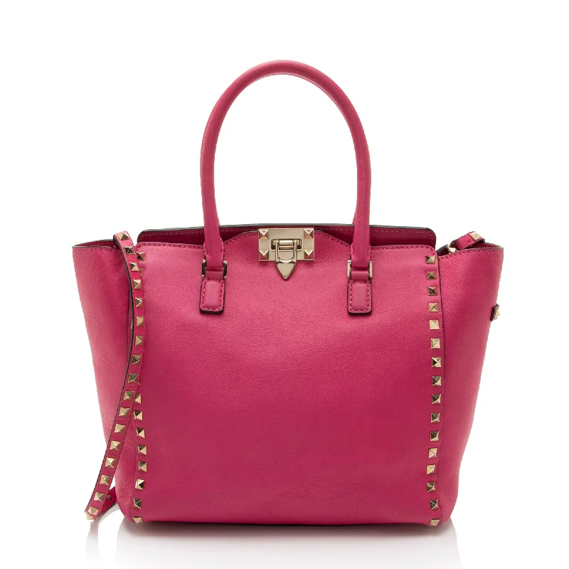 Women's Tote Bag with Magnetic Closure in Orange for Easy Access on the GoValentino Calfskin Rockstud Double Handle Medium Tote Women's Tote Bag with Magnetic Closure in Orange for Easy Access on the GoValentino Calfskin Rockstud Double Handle Medium Tote