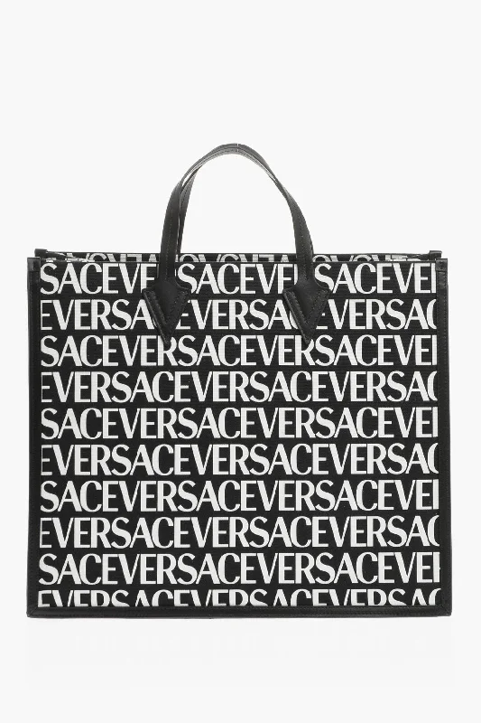 Monogrammed Tote Bag in Brown Leather with Personalized Initials for a Custom and Elegant TouchVersace All-Over Logo Tote Bag With Leather Trims Monogrammed Tote Bag in Brown Leather with Personalized Initials for a Custom and Elegant TouchVersace All-Over Logo Tote Bag With Leather Trims