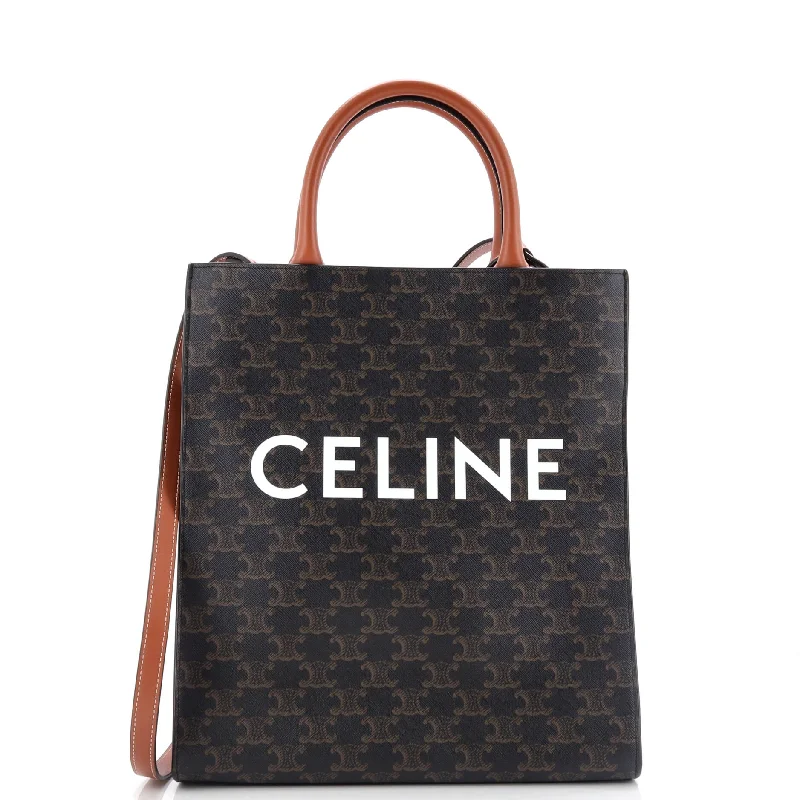 Metallic Tote Bag in Rose Gold with Chain Handles for a Glamorous Night OutVertical Cabas Tote Triomphe Coated Canvas Small Metallic Tote Bag in Rose Gold with Chain Handles for a Glamorous Night OutVertical Cabas Tote Triomphe Coated Canvas Small