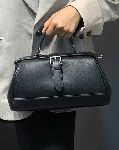 Women's Shoulder Bag with Faux Fur Strap in White for Winter StyleVintage Womens Black Leather Doctor Handbag Purse Handmade Doctor Shoulder Bag for Women