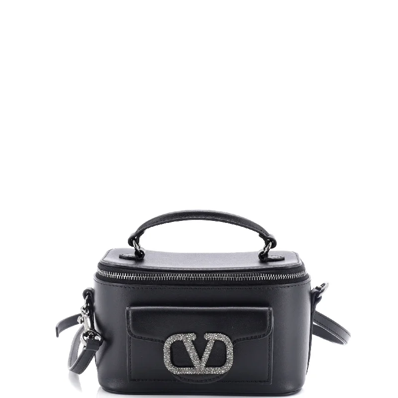 Vegan Leather Shoulder Bag in Gray for Ethical Fashion LoversVLogo Loco Top Handle Vanity Case Leather with Crystal Detail Mini Vegan Leather Shoulder Bag in Gray for Ethical Fashion LoversVLogo Loco Top Handle Vanity Case Leather with Crystal Detail Mini