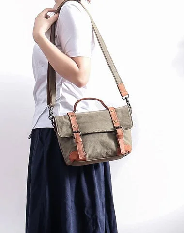 Canvas Leather Mens Womens Small Handbag Side Bag Green shoulder Bag Messenger Bag for Men