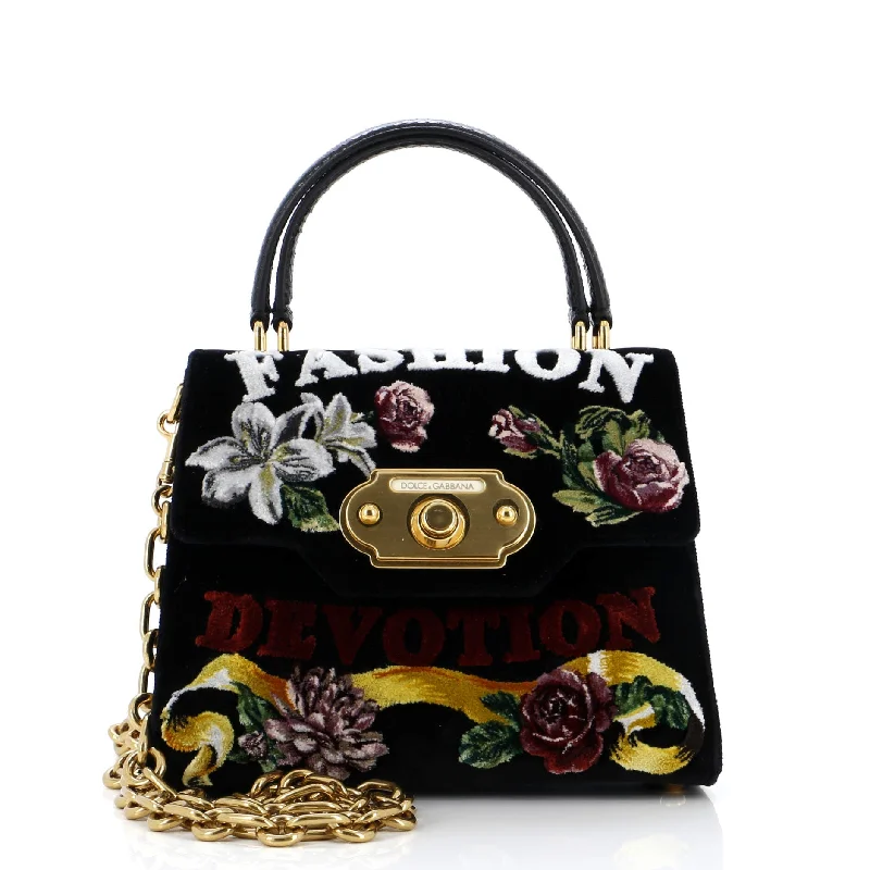 Welcome Top Handle Bag Printed Velvet Small