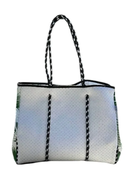 Faux Fur - Trimmed Tote Bag in White for a Cozy Winter LookWomen's Penny Palm Neoprene Tote Bag In White/green Faux Fur - Trimmed Tote Bag in White for a Cozy Winter LookWomen's Penny Palm Neoprene Tote Bag In White/green