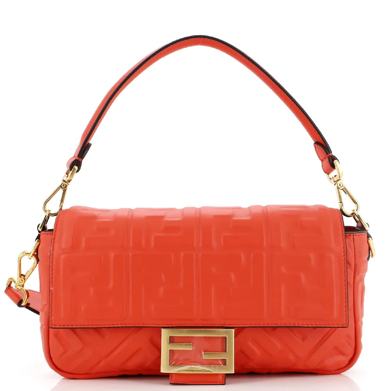 Plus - size Women's Crossbody Bag in Burgundy for Ample StorageBaguette NM Bag Zucca Embossed Leather Medium
