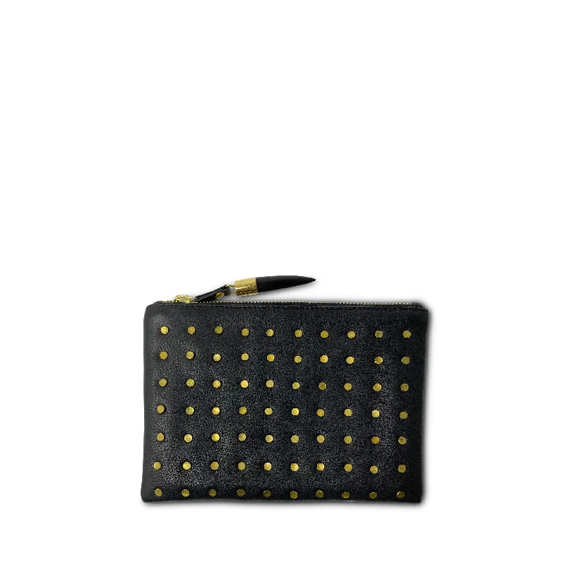 Women's Metallic Leather Clutch in Rose Gold for Valentine's DateBrass Stud - Small Pouch