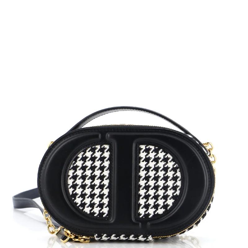 Women's Mini Crossbody Bag in Pink Velvet with Rhinestone Accents for Girls' Nights OutCD Signature Oval Camera Bag Houndstooth Canvas and Leather