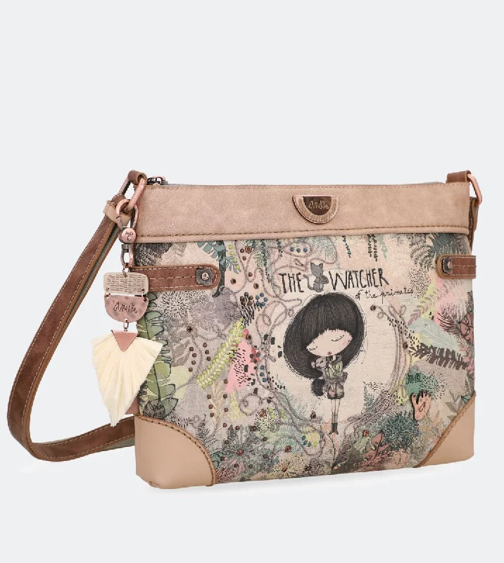 Women's Small Leather Crossbody Bag in Black with Gold Hardware for Evening PartiesJungle printed wide crossbody bag