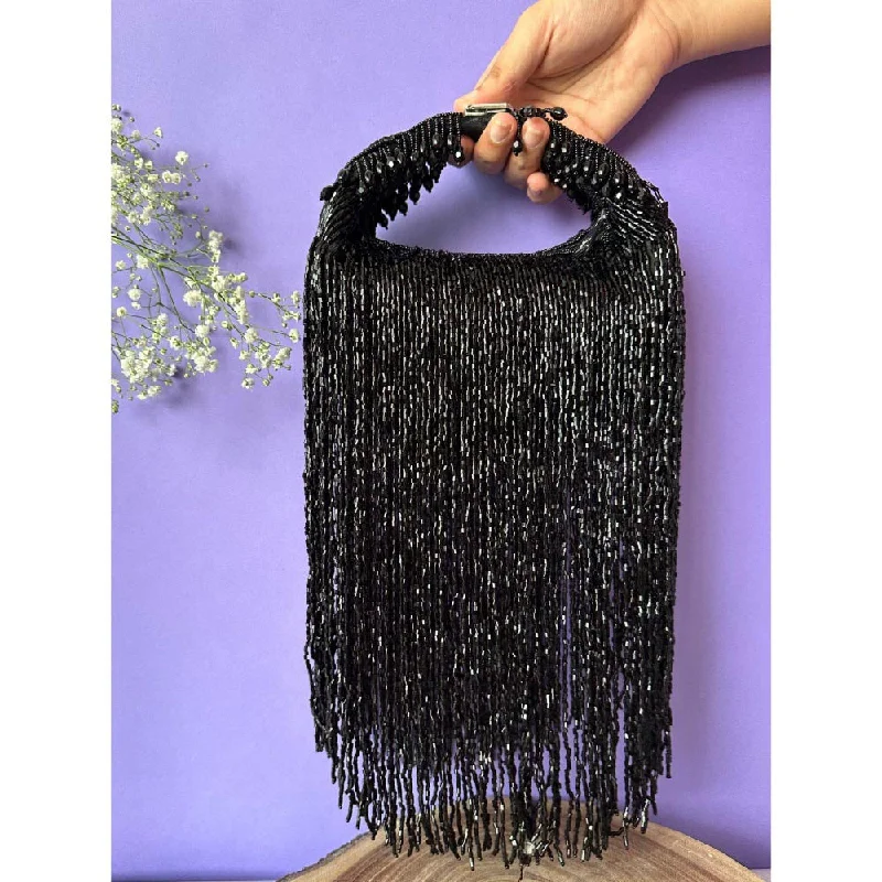 Lace - Trimmed Satin Clutch in Ivory for Garden WeddingsNayaab by Sonia Black Tassel Sailor Potli for Women