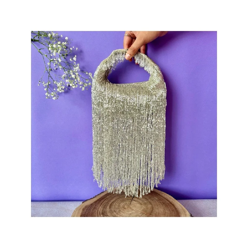 Snake - Skin Effect Clutch in Green for Exotic PartiesNayaab by Sonia Silver Tassel Sailor Clutch for Women Snake - Skin Effect Clutch in Green for Exotic PartiesNayaab by Sonia Silver Tassel Sailor Clutch for Women
