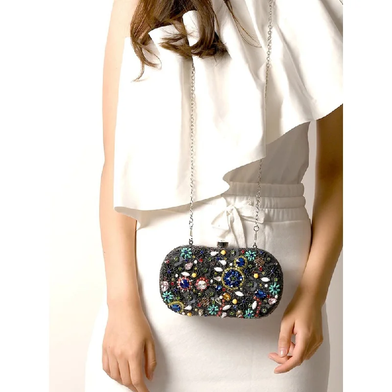 Women's Faux Fur Clutch in White for Winter BallsOdette Black Beads Clutch