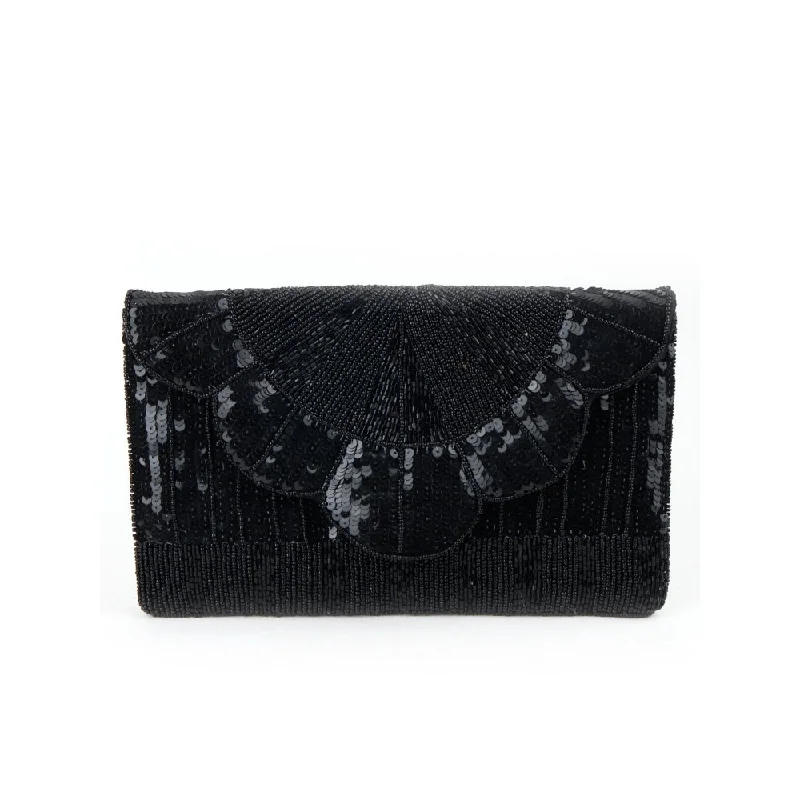 Leather Clutch with Chain Strap in Black for Cocktail PartiesOdette Black Embellished Clutch Leather Clutch with Chain Strap in Black for Cocktail PartiesOdette Black Embellished Clutch