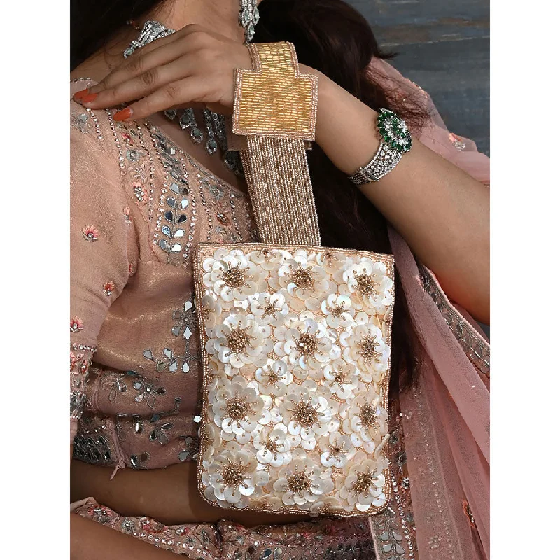 Velvet Clutch Bag in Burgundy with Crystal Embellishments for Formal DinnersOdette Cream Beads Embroidered Clutch for Women