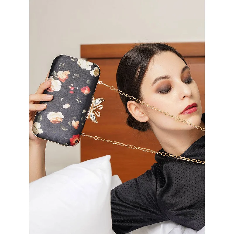 Velvet Clutch Bag in Burgundy with Crystal Embellishments for Formal DinnersOdette Multi-Color Printed Clutch