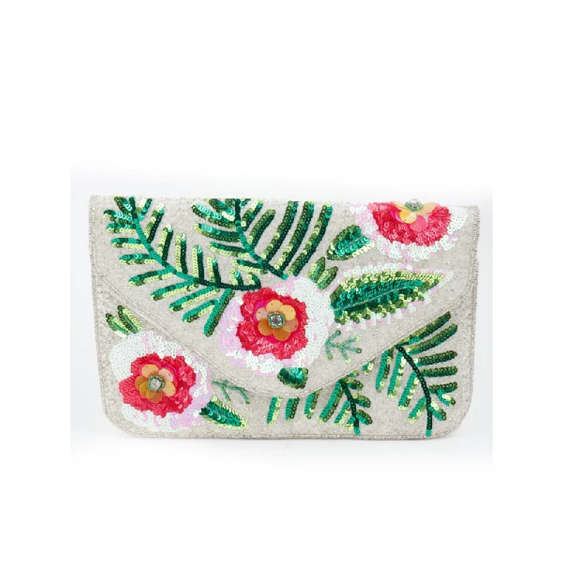 Women's Embroidered Silk Evening Bag in Navy for WeddingsOdette White Embellished Clutch