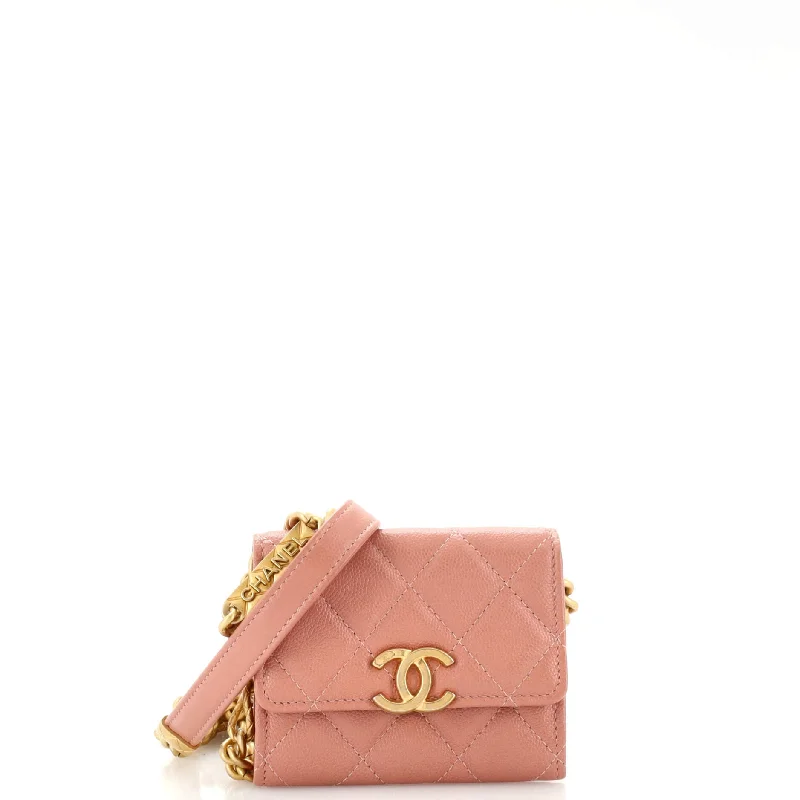 Quilted Leather Crossbody Bag in Cream for a Classic and Elegant AppearancePlate Logo CC Flap Card Holder on Chain Quilted Caviar Mini